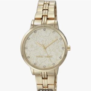 Nine West Women's Genuine Crystal Accented Floral Dial Bracelet Watch New